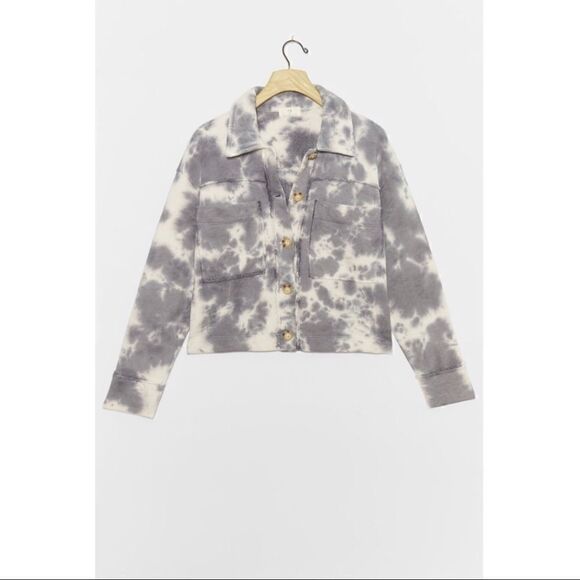 NEW Anthropologie T.La Nika Gray Utilitarian Cropped Shirt Jacket Coat Medium - Picture 3 of 5